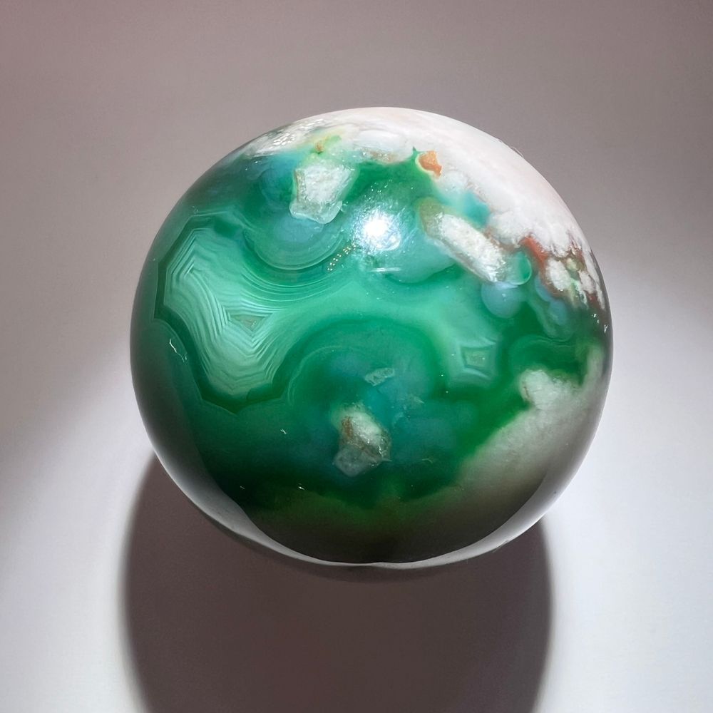 Green Flower Agate Crystal Sphere - Picture 6 of 11